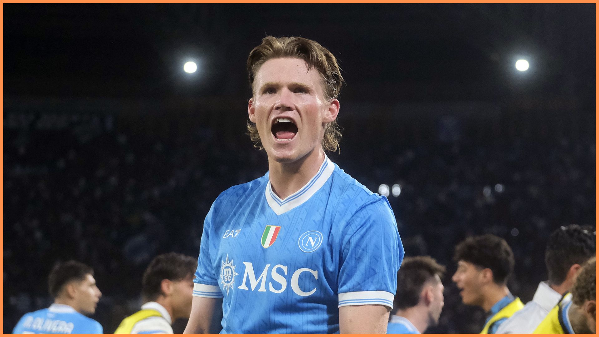 NAPLES, ITALY - OCTOBER 25: Scott McTominay of SSC Napoli celebrates his side third goal scored by Frank Zambo Anguissa during the Serie A match between SSC Napoli and FC Internazionale at Stadio Diego Armando Maradona on October 25, 2025 in Naples, Italy.