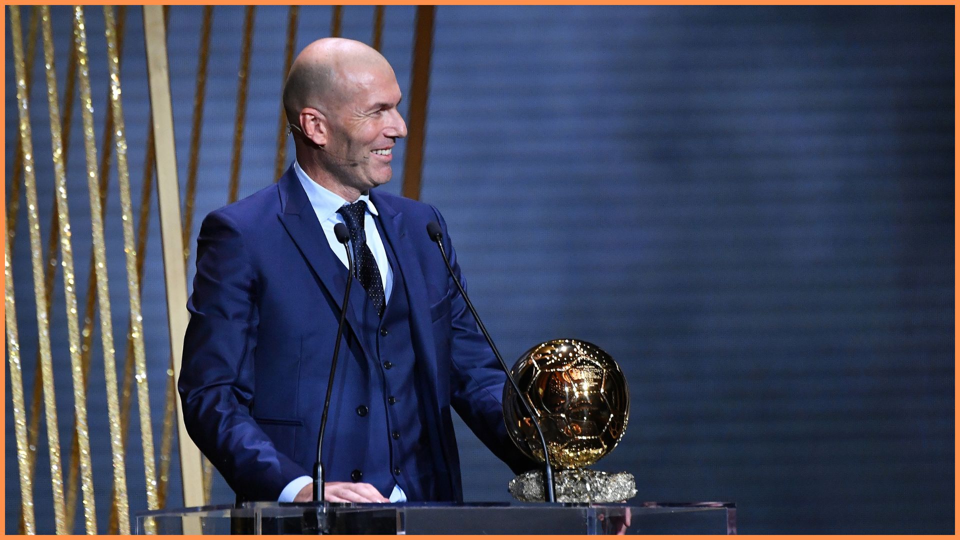 PARIS, FRANCE - OCTOBER 17: Zinedine Zidane speaks before giving the Ballon d'Or award during the Ballon D'Or ceremony at Theatre Du Chatelet In Paris on October 17, 2022 in Paris, France.