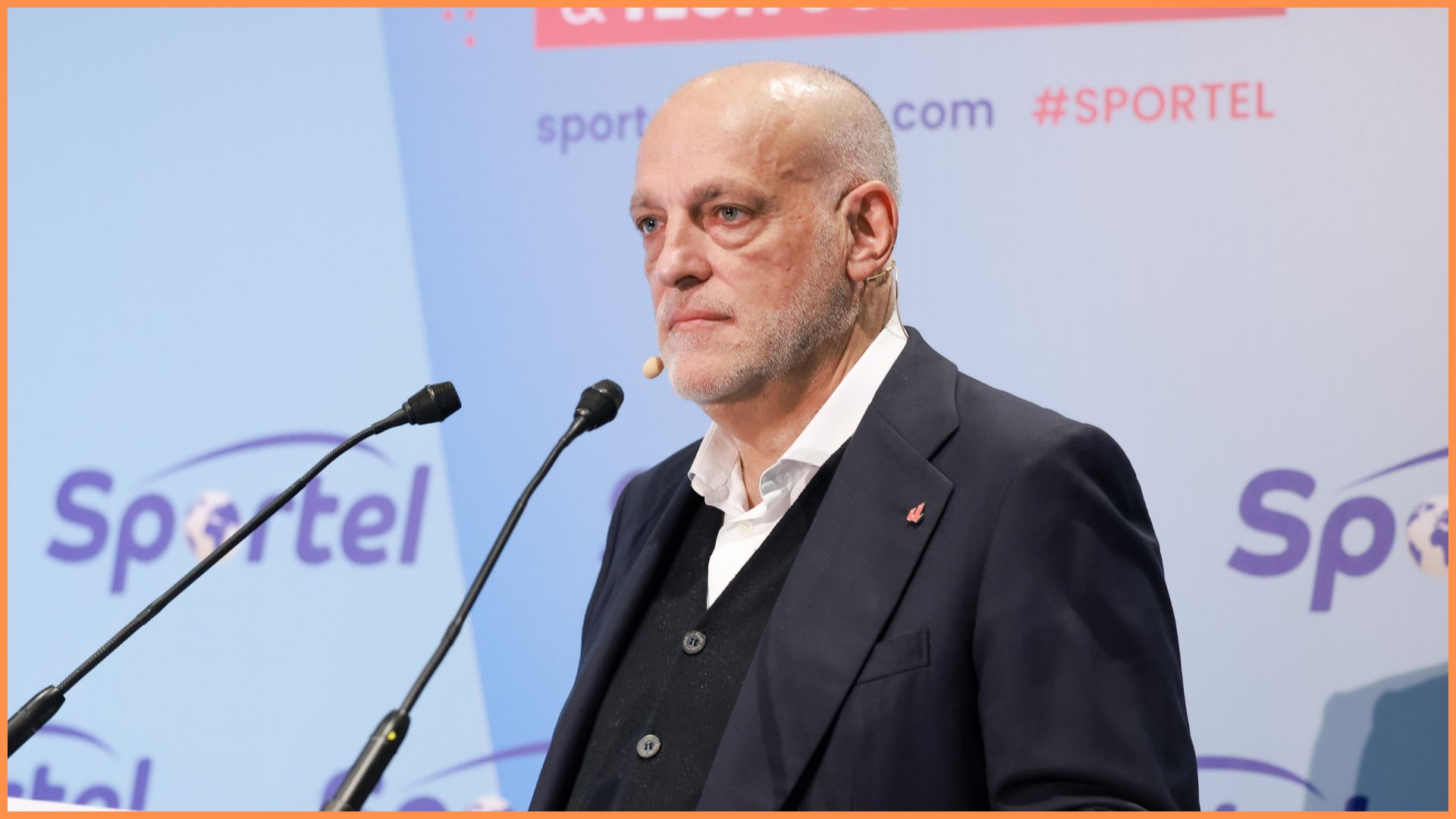 MONACO, MONACO - OCTOBER 29: Javier Tebas, La Liga president give a speech during the SPORTEL Monaco 2024 - Global Sports Media & Technology Convention - Day Two at Grimaldi Forum on October 29, 2024 in Monaco, Monaco.
