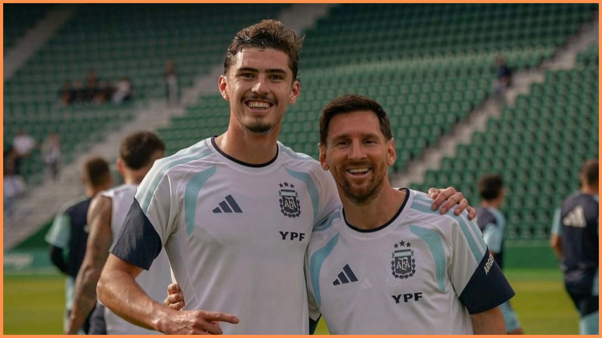 Joaquin Panichelli poses with Barcelona icon Lionel Messi before his Argentina Debut.