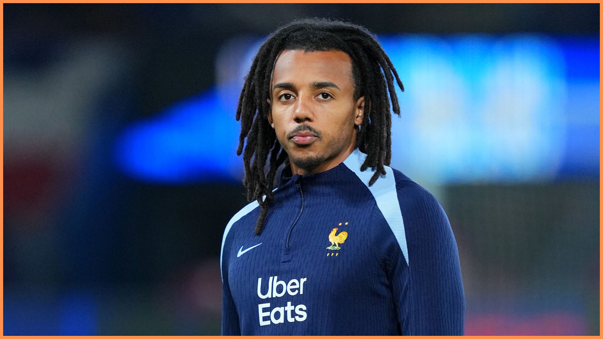 PARIS, FRANCE - NOVEMBER 13: Jules Kounde of France warms up prior to the FIFA World Cup 2026 qualifier match between France and Ukraine at Parc des Princes on November 13, 2025 in Paris, France.