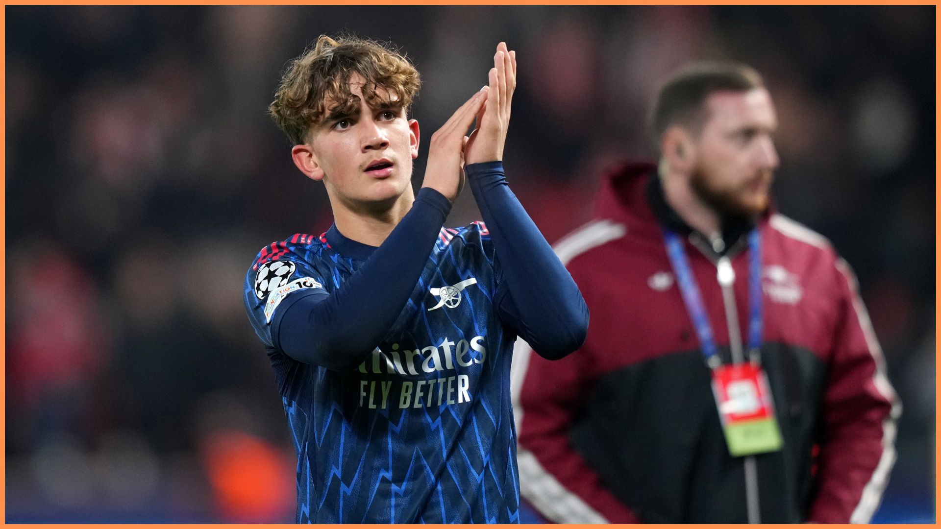 PRAGUE, CZECH REPUBLIC - NOVEMBER 04: Max Dowman of Arsenal acknowledges the fans after the teams victory in dthe UEFA Champions League 2025/26 League Phase MD4 match between SK Slavia Praha and Arsenal FC at Eden Arena on November 04, 2025 in Prague, Czech Republic.