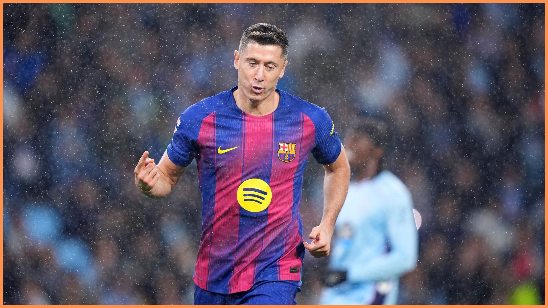 VIGO, SPAIN - NOVEMBER 09: Robert Lewandowski of FC Barcelona celebrates scoring his team's first goal during the LaLiga EA Sports match between RC Celta de Vigo and FC Barcelona at Estadio Abanca-Balaidos on November 09, 2025 in Vigo, Spain.