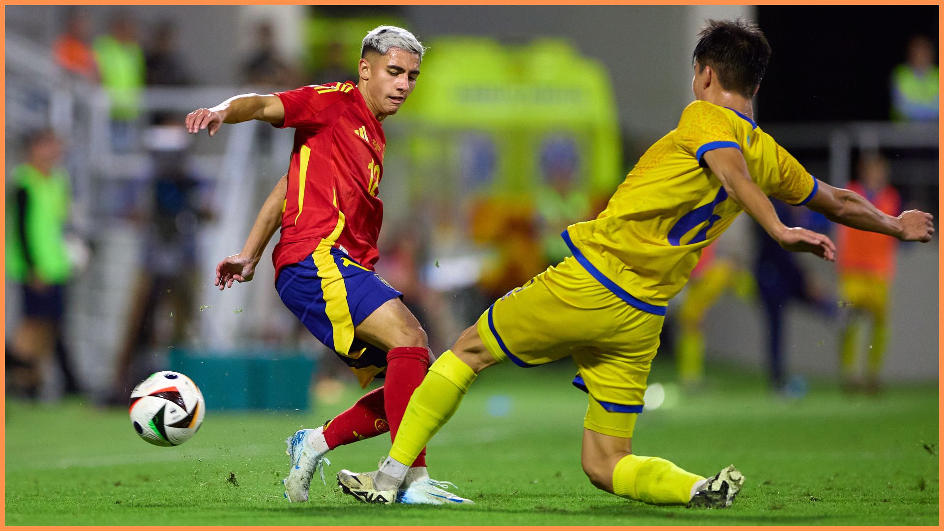 LA LINEA DE LA CONCEPCION, SPAIN - OCTOBER 10: Yeremay Hernandez of Spain in action during the UEFA European U21 Championship Qualifying match between Spain and Kazakhstan at Estadio Municipal de La Linea on October 10, 2024 in La Linea de la Concepcion, Spain.