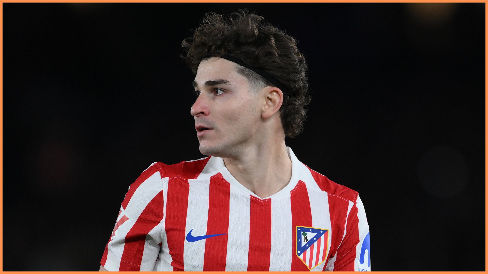 BARCELONA, SPAIN - DECEMBER 02: Julian Alvarez of Atletico Madrid looks on during the LaLiga EA Sports match between FC Barcelona and Atletico de Madrid at Spotify Camp Nou on December 02, 2025 in Barcelona, Spain.