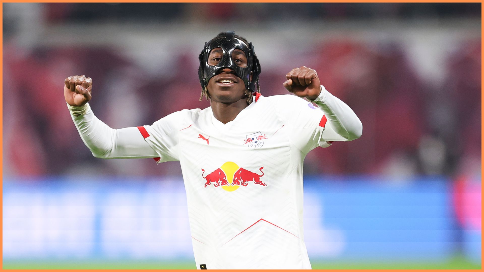 LEIPZIG, GERMANY - DECEMBER 06: Yan Diomande of RB Leipzig celebrates scoring his team's sixth goal during the Bundesliga match between RB Leipzig and Eintracht Frankfurt at Red Bull Arena on December 06, 2025 in Leipzig, Germany.