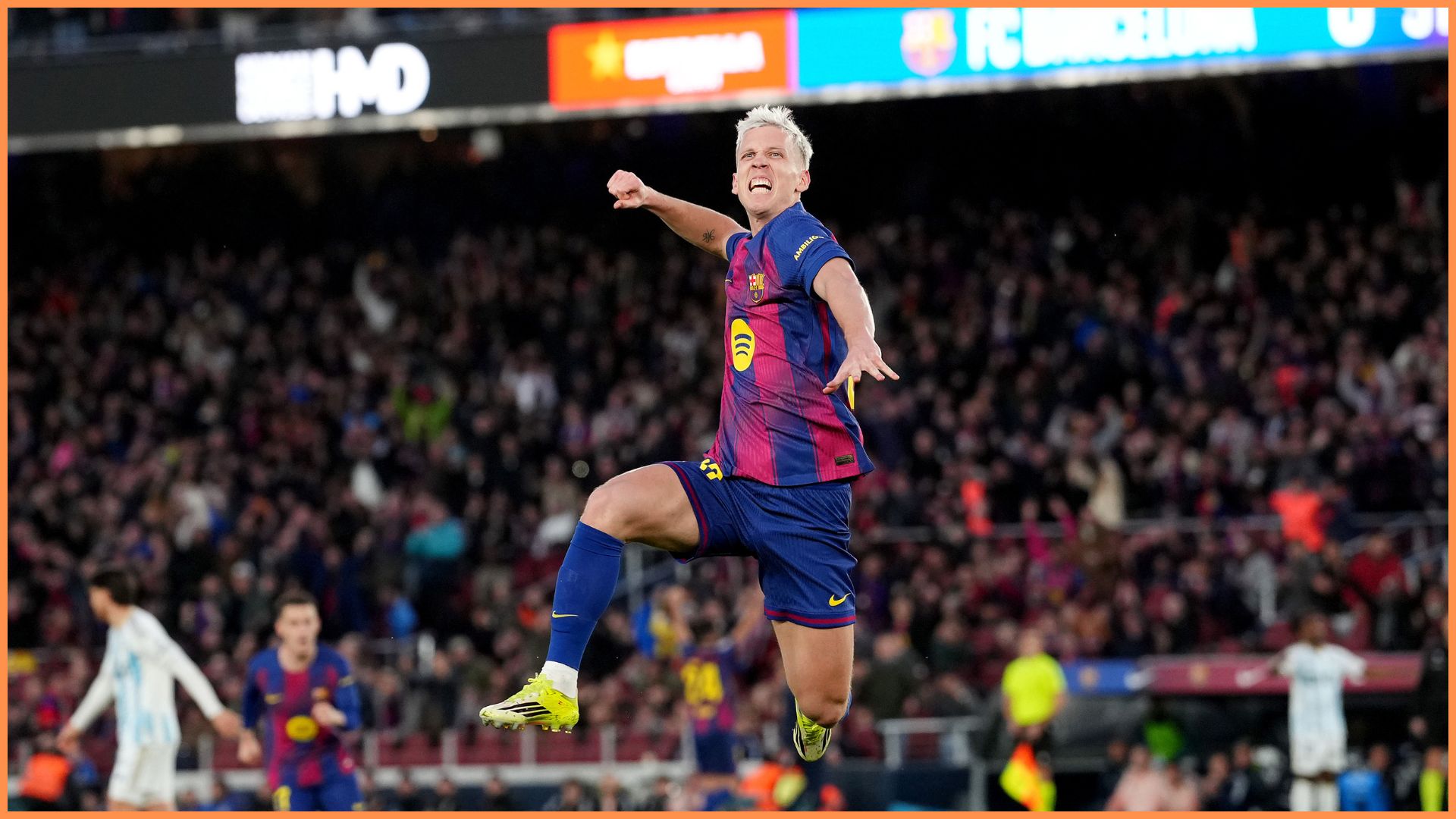 BARCELONA, SPAIN - JANUARY 25: Dani Olmo of FC Barcelona celebrates scoring his team's first goal during the LaLiga EA Sports match between FC Barcelona and Real Oviedo at Spotify Camp Nou on January 25, 2026 in Barcelona, Spain.