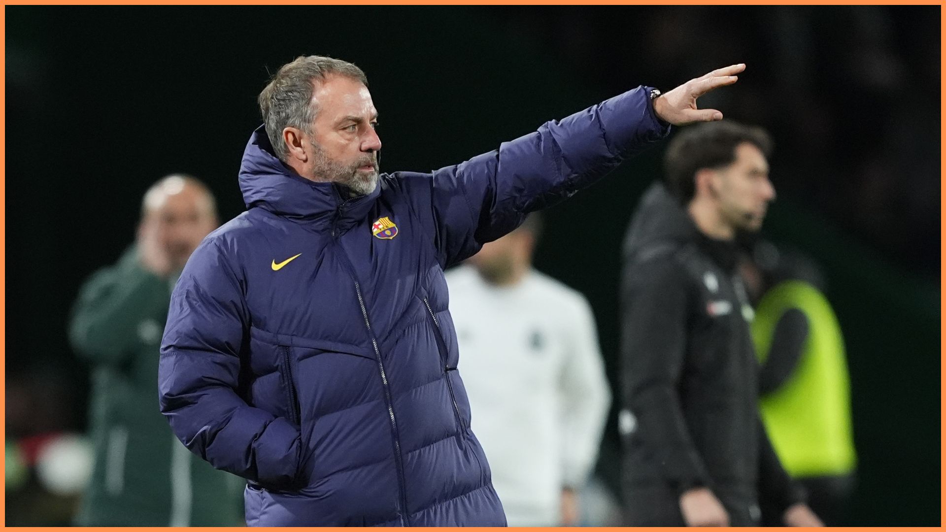 SANTANDER, SPAIN - JANUARY 15: Hansi Flick, Head Coach of FC Barcelona, gestures during the Copa del Rey Round of 16 match between Racing de Santander and FC Barcelona at El Sardinero on January 15, 2026 in Santander, Spain.