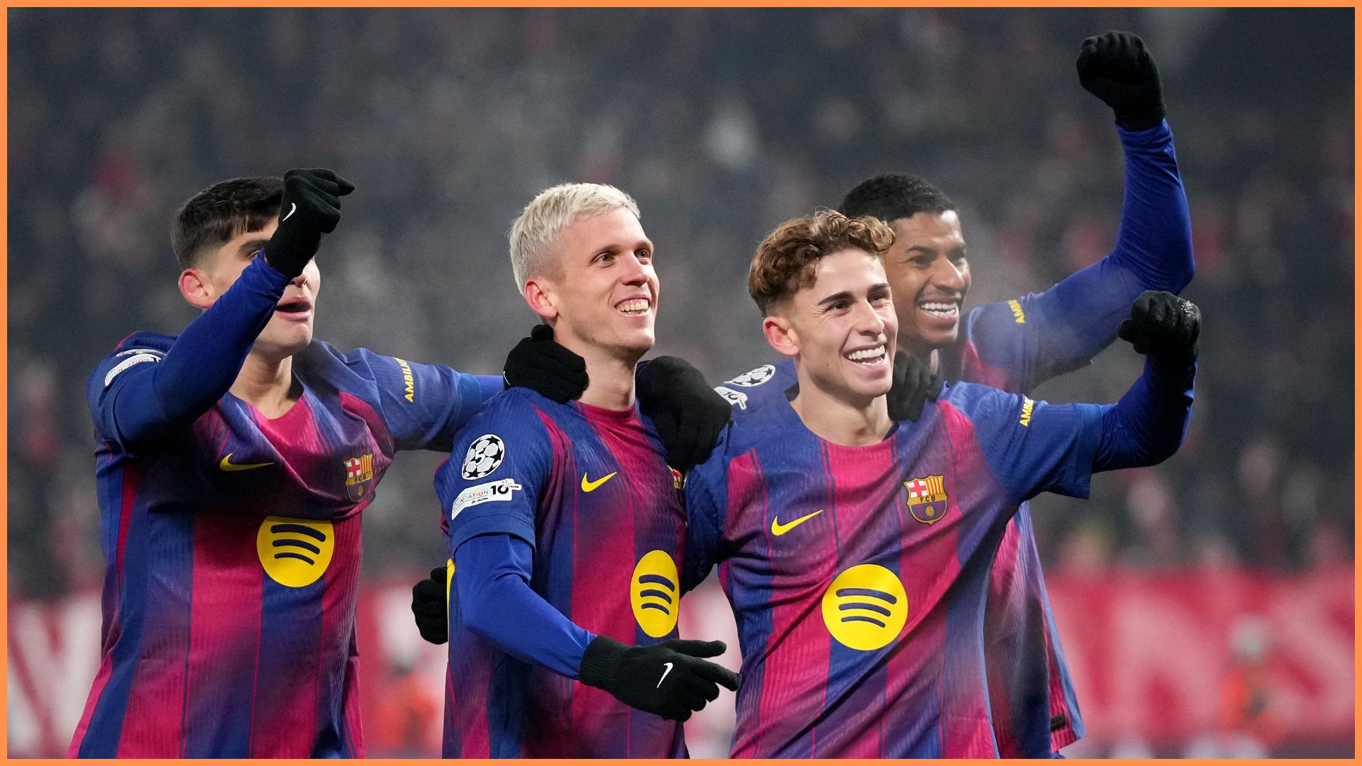 PRAGUE, CZECH REPUBLIC - JANUARY 21: Dani Olmo of FC Barcelona celebrates scoring his team's third goal during the UEFA Champions League 2025/26 League Phase MD7 match between SK Slavia Praha and FC Barcelona at Eden Arena on January 21, 2026 in Prague, Czech Republic.