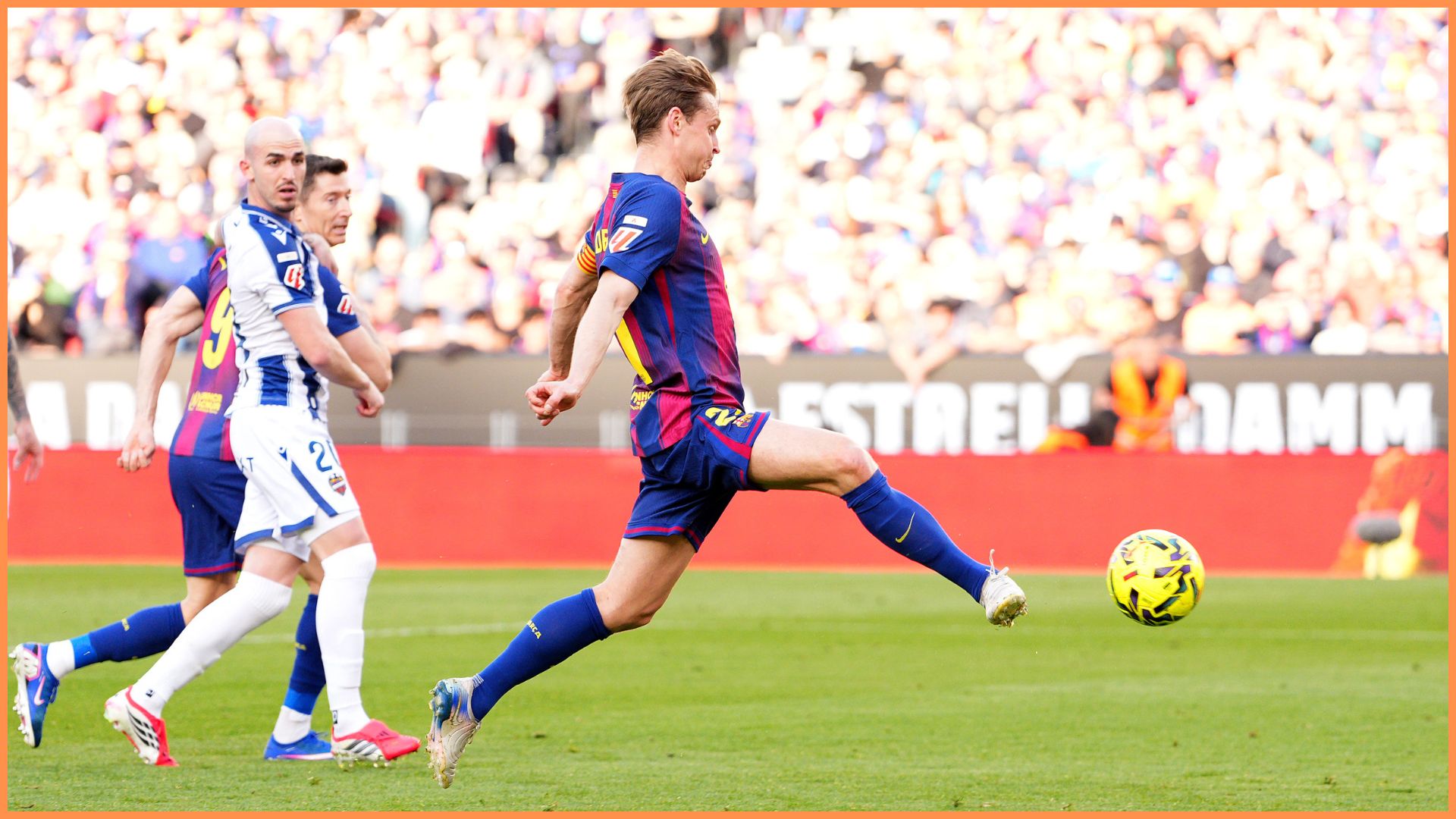 BARCELONA, SPAIN - FEBRUARY 22: Frenkie de Jong of FC Barcelona scores his team's second goal during the LaLiga EA Sports match between FC Barcelona and Levante UD at Spotify Camp Nou on February 22, 2026 in Barcelona, Spain.