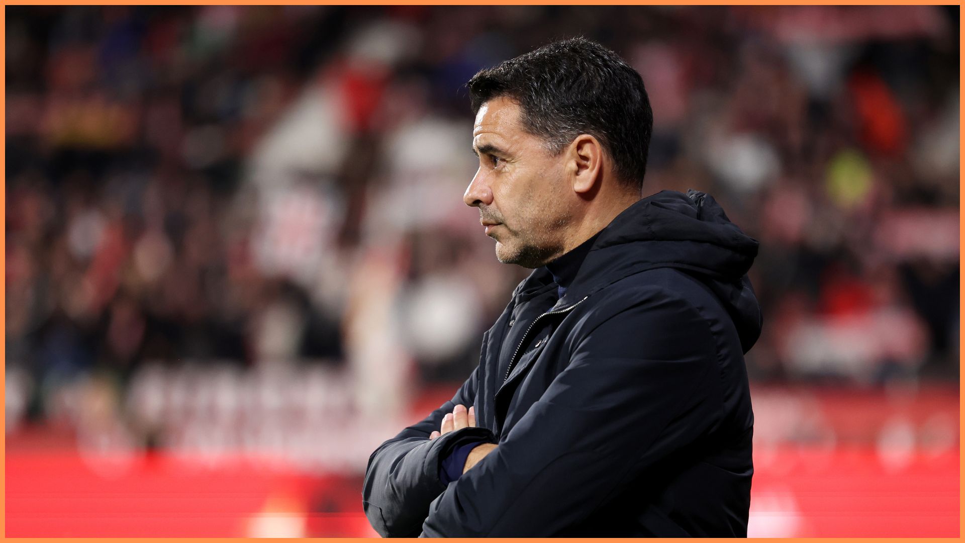 GIRONA, SPAIN - FEBRUARY 16: Michel, Head Coach of Girona FC, looks on prior to the LaLiga EA Sports match between Girona FC and FC Barcelona at Montilivi Stadium on February 16, 2026 in Girona, Spain.