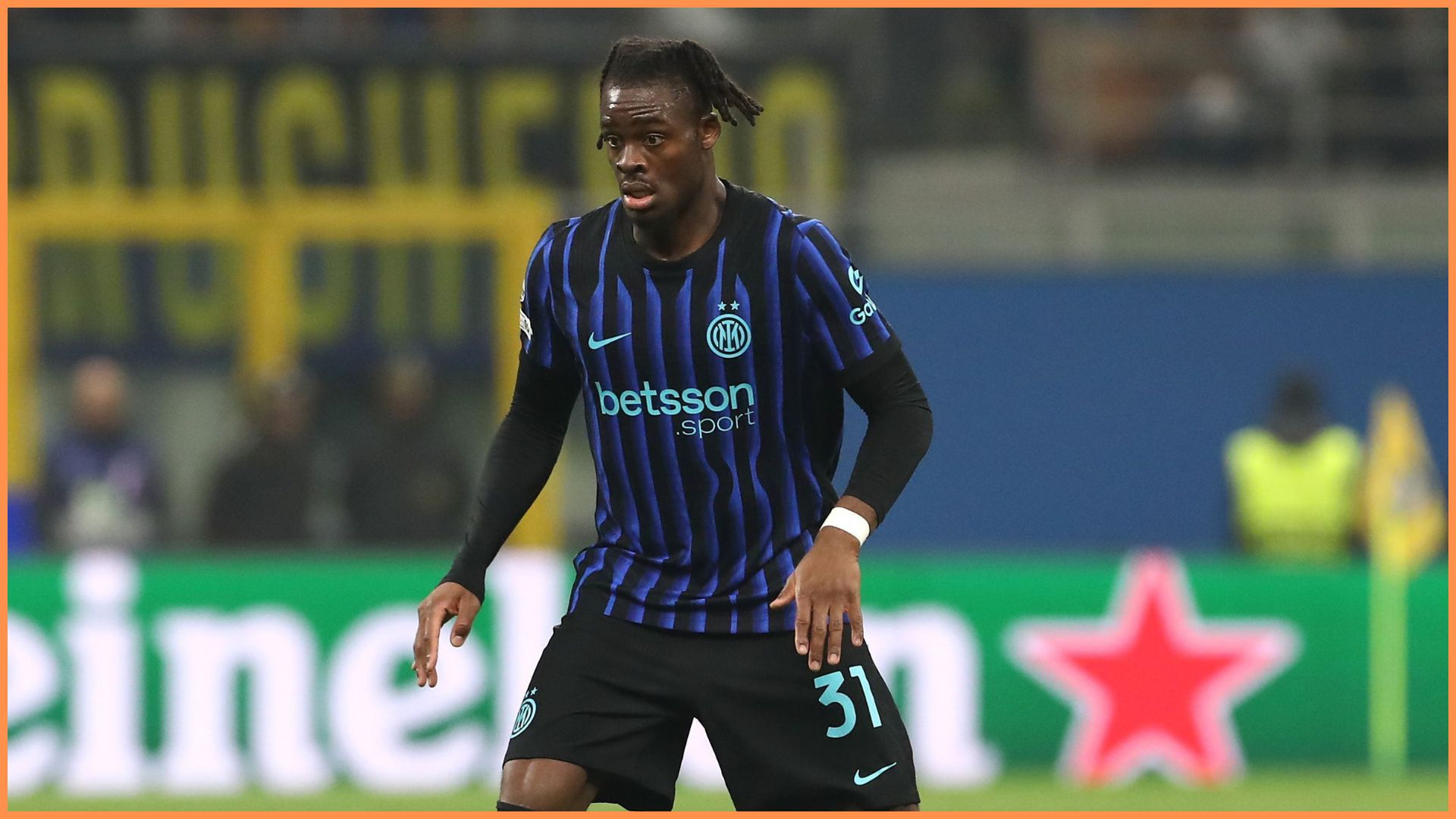 MILAN, ITALY - FEBRUARY 24: Yann Aurel Bisseck of FC Internazionale in action during the UEFA Champions League 2025/26 League Knockout Play-off Second Leg match between FC Internazionale Milano and FK Bodo/Glimt at Stadio San Siro on February 24, 2026 in Milan, Italy.