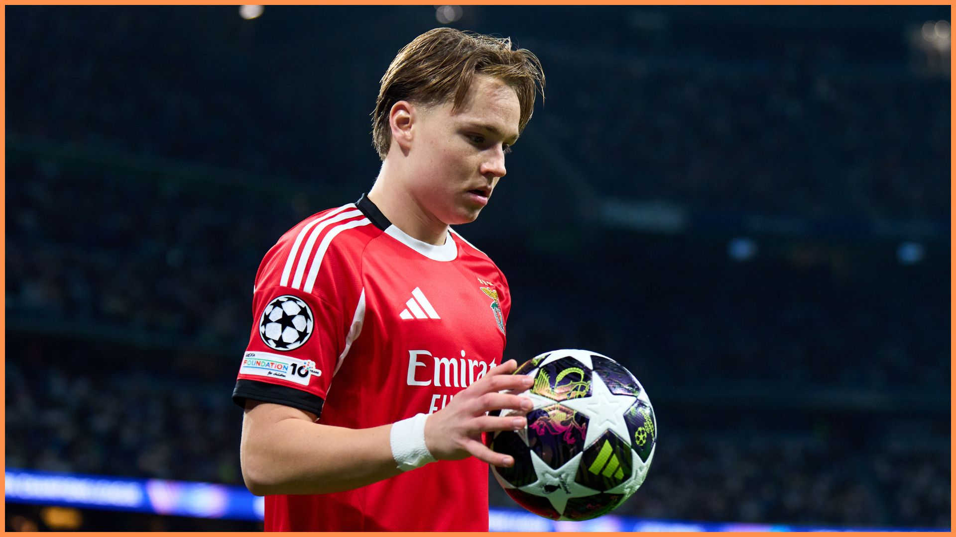 MADRID, SPAIN - FEBRUARY 25: Andreas Schjelderup of SL Benfica looks on during the UEFA Champions League 2025/26 League Knockout Play-off Second Leg match between Real Madrid C.F. and SL Benfica at Estadio Santiago Bernabeu on February 25, 2026 in Madrid, Spain.