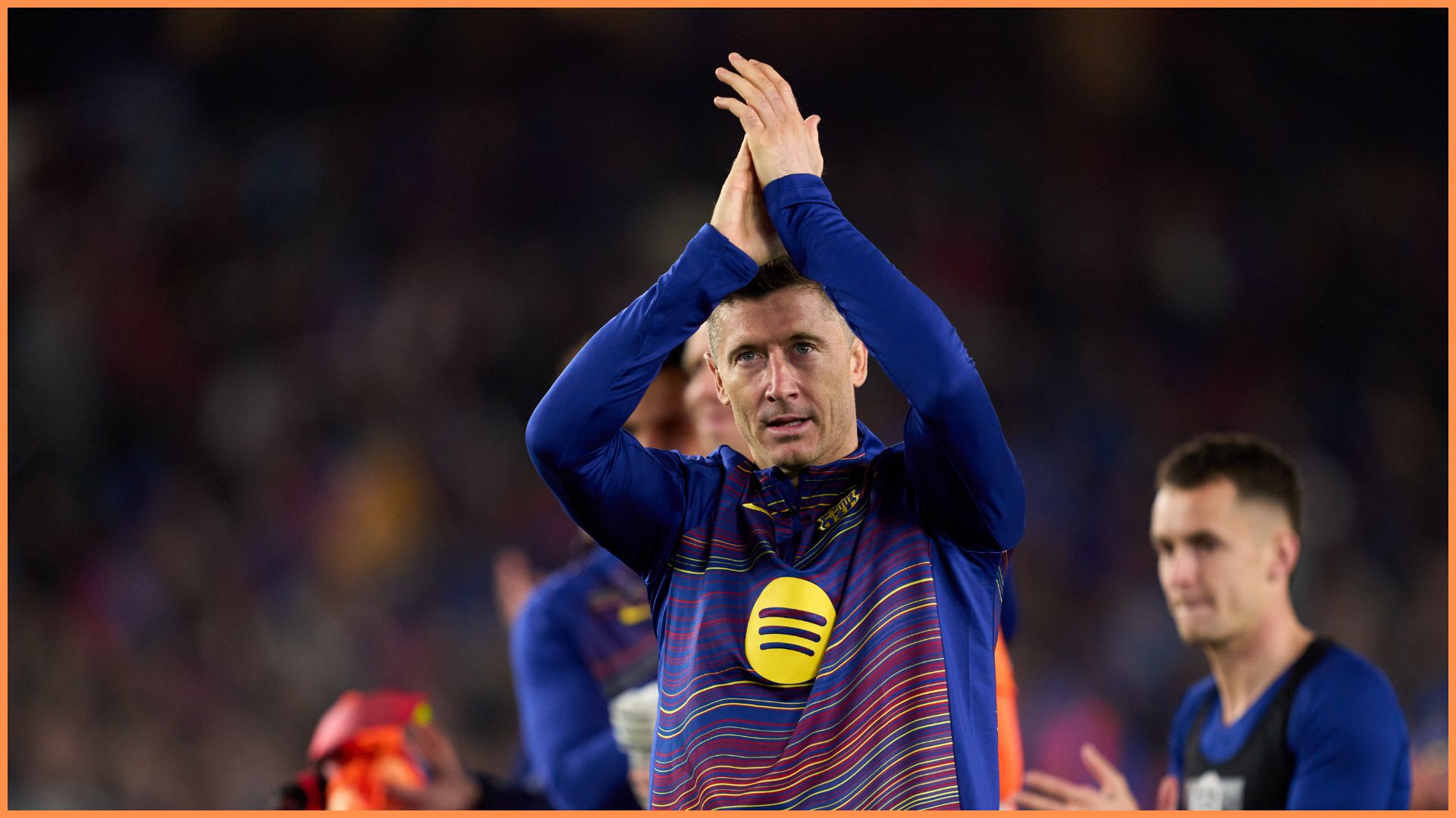 BARCELONA, SPAIN - MARCH 18: Robert Lewandowski of FC Barcelona celebrates the victory in the UEFA Champions League 2025/26 Round of 16 Second Leg match between FC Barcelona and Newcastle United FC at Camp Nou on March 18, 2026 in Barcelona, Spain.