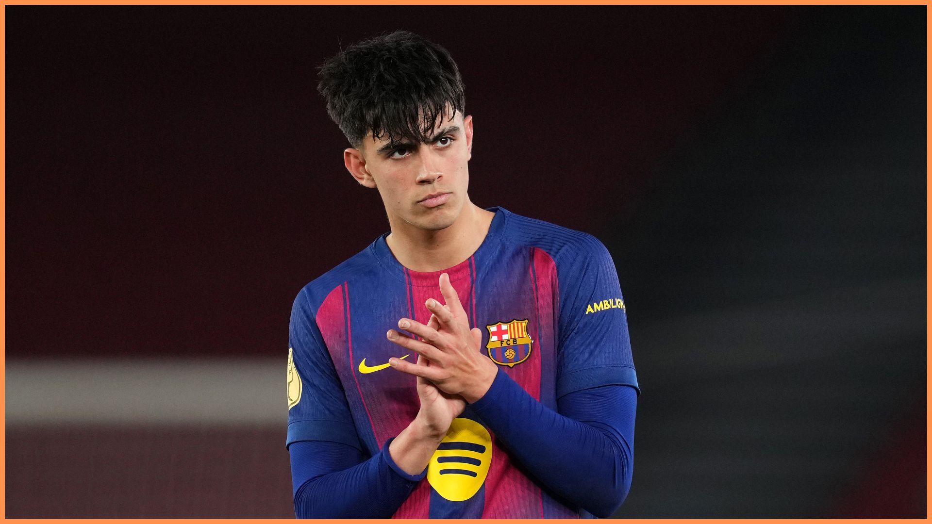 BARCELONA, SPAIN - MARCH 03: Marc Bernal of FC Barcelona applauds the fans after the Copa Del Rey Semi Final Second Leg match between FC Barcelona and Atlético de Madrid at Camp Nou on March 03, 2026 in Barcelona, Spain.