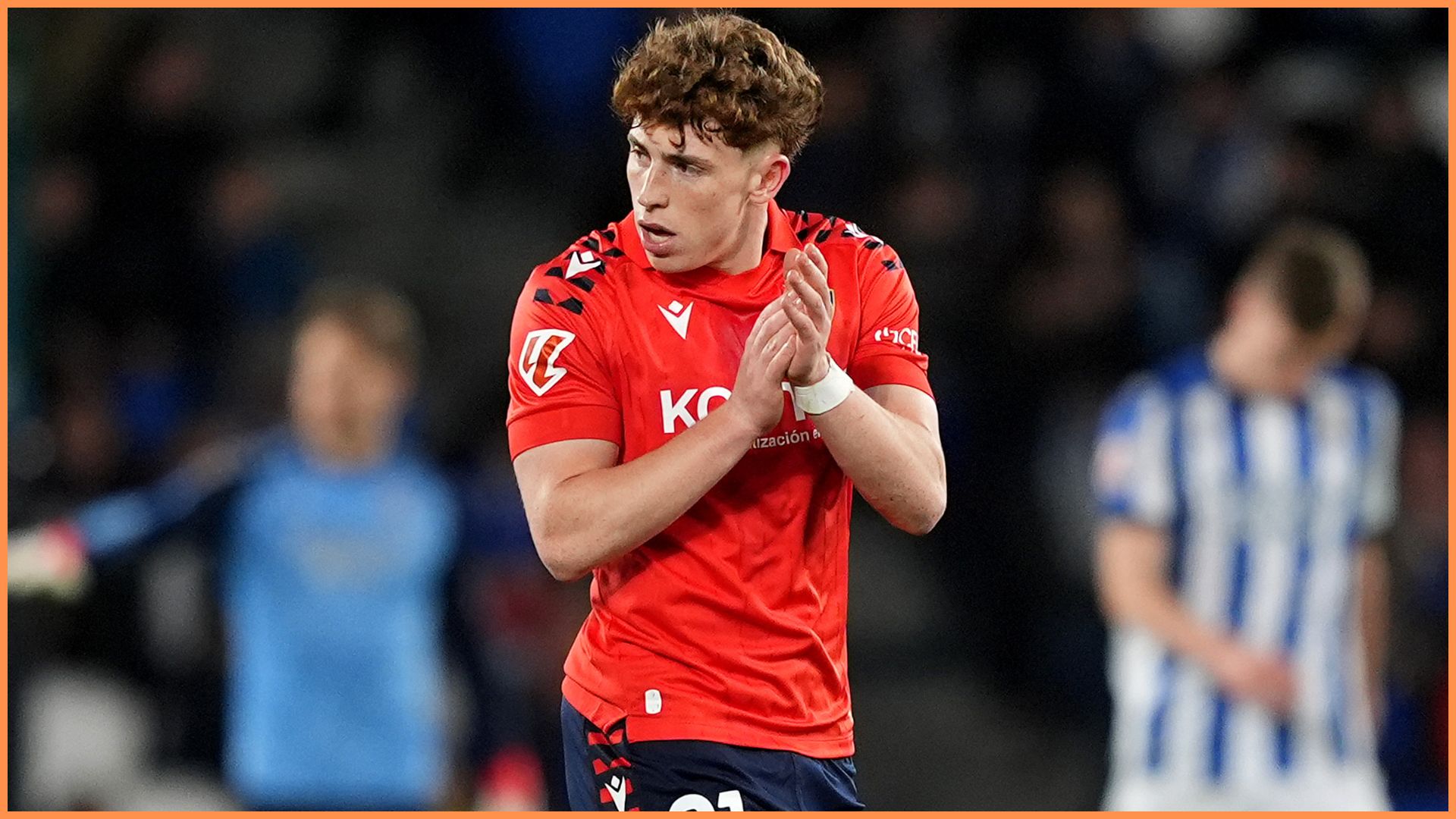 SAN SEBASTIAN, SPAIN - MARCH 15: Victor Munoz of CA Osasuna celebrates scoring his team's first goal during the LaLiga EA Sports match between Real Sociedad and CA Osasuna at Reale Arena on March 15, 2026 in San Sebastian, Spain.