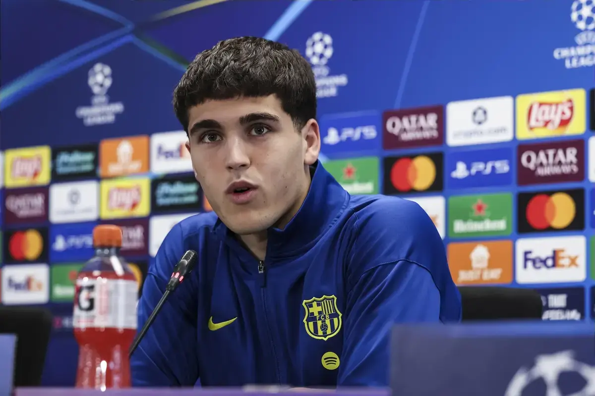 March 17, 2026, Sant Joan Despi, Barcelona, SPAIN: Pau Cubarsi of FC Barcelona, attends his press conference during the training day of FC Barcelona ahead the UEFA Champions League 2025/26, football match against Newcastle United at Ciudad Esportiva Joan Gamper on March 17, 2026 in Sant Joan Despi, Barcelona, Spain.