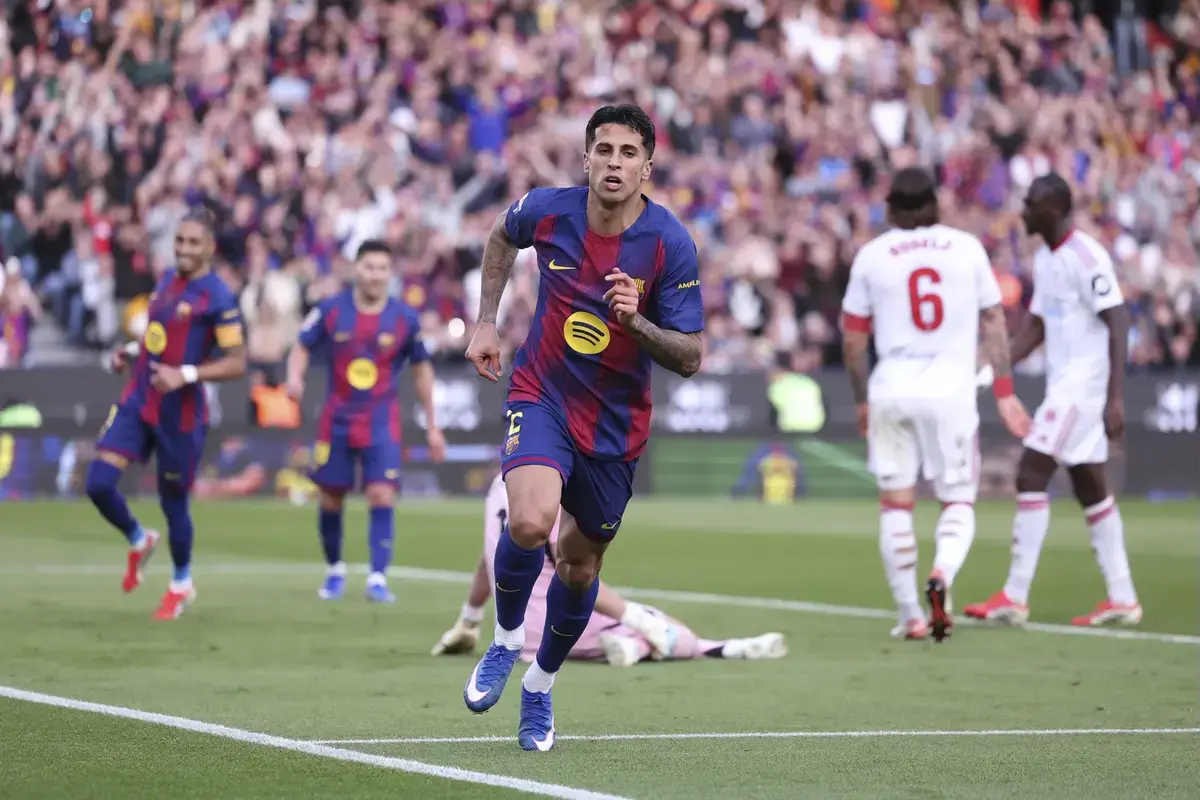 March 15, 2026, Barcelona, Barcelona, SPAIN: Joao Cancelo of FC Barcelona celebrates a goal during the Spanish league, LaLiga EA Sports, football match played between FC Barcelona and Sevilla FC at Spotify Camp Nou stadium on March 14, 2026 in Barcelona, Spain.