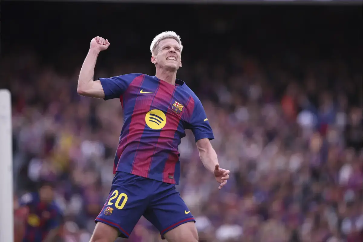 March 15, 2026, Barcelona, Barcelona, SPAIN: Dani Olmo of FC Barcelona celebrates a goal during the Spanish league, LaLiga EA Sports, football match played between FC Barcelona and Sevilla FC at Spotify Camp Nou stadium on March 14, 2026 in Barcelona, Spain.