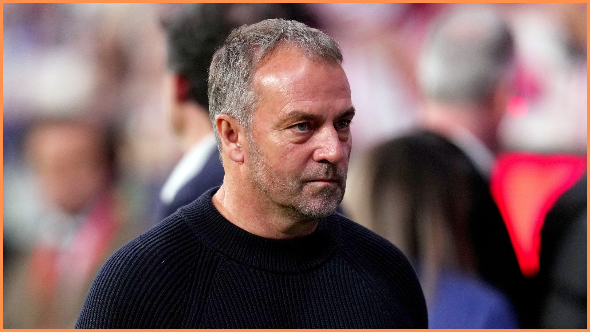 MADRID, SPAIN - APRIL 04: Hansi Flick, Head Coach of FC Barcelona, looks on during the LaLiga EA Sports match between Atletico de Madrid and FC Barcelona at Riyadh Air Metropolitano on April 04, 2026 in Madrid, Spain.