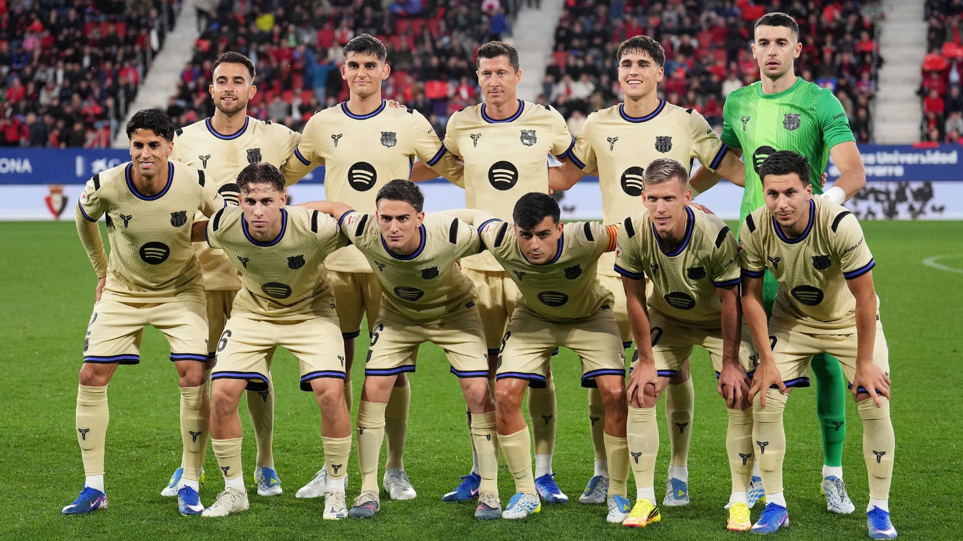 PAMPLONA, SPAIN - MAY 02: Players of FC Barcelona pose for a team photograph prior to the LaLiga EA Sports match between CA Osasuna and FC Barcelona at Estadio El Sadar on May 02, 2026 in Pamplona, Spain.