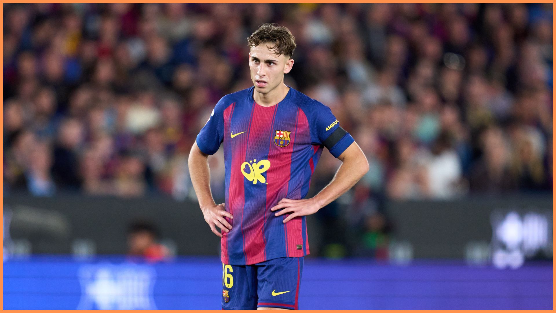 BARCELONA, SPAIN - MAY 10: Fermin Lopez of FC Barcelona looks on during the LaLiga EA Sports match between FC Barcelona and Real Madrid CF at Spotify Camp Nou on May 10, 2026 in Barcelona, Spain.